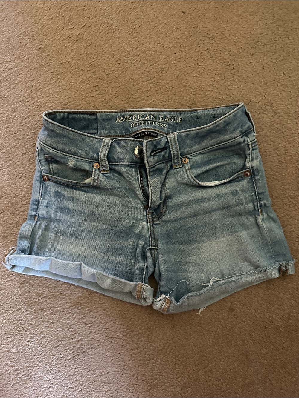 American Eagle Outfitters Faded Light Blue Cuffed Denim Shorts